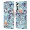 Head Case Designs Officially Licensed Micklyn Le Feuvre Indigo Blue Art Nouveau with Peach Flowers Patterns 2 Leather Wallet Case Compatible with Samsung Galaxy A54 5G view 1