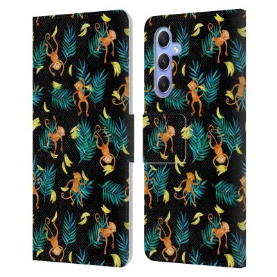 Head Case Designs Officially Licensed Micklyn Le Feuvre Tropical Monkey Banana Animals Leather Wallet Case Compatible with Samsung Galaxy A34 5G