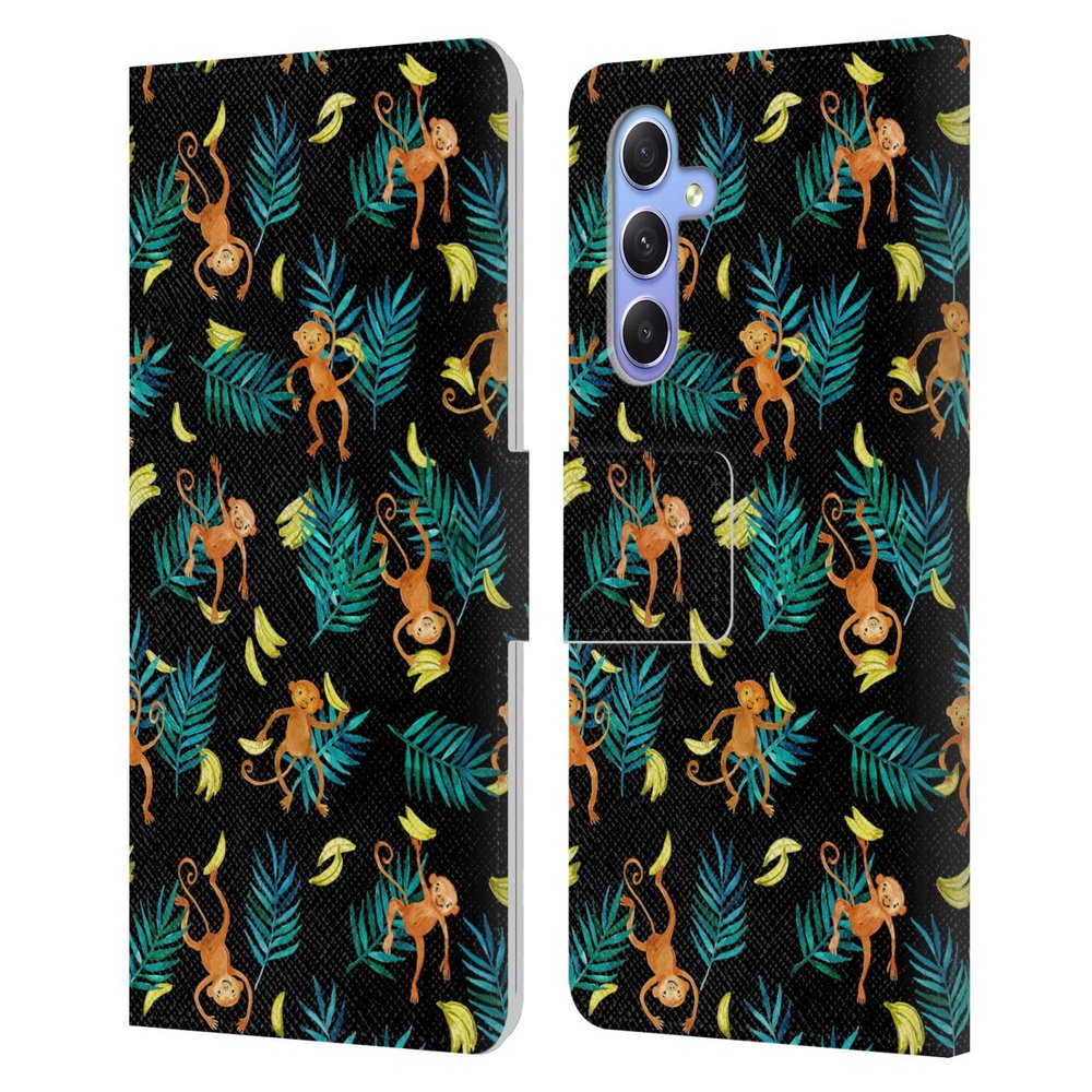 Head Case Designs Officially Licensed Micklyn Le Feuvre Tropical Monkey Banana Animals Leather Wallet Case Compatible with Samsung Galaxy A34 5G