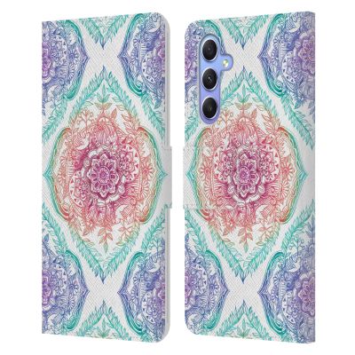 Head Case Designs Officially Licensed Micklyn Le Feuvre Indian Ink Rainbow Version Floral Patterns Leather Wallet Case Compatible with Samsung Galaxy A34 5G