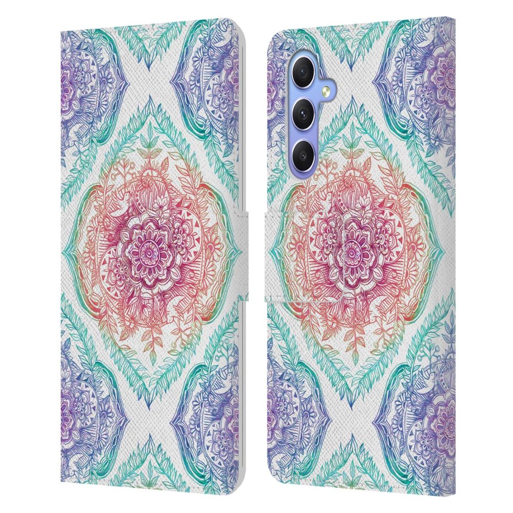 Head Case Designs Officially Licensed Micklyn Le Feuvre Indian Ink Rainbow Version Floral Patterns Leather Wallet Case Compatible with Samsung Galaxy A34 5G