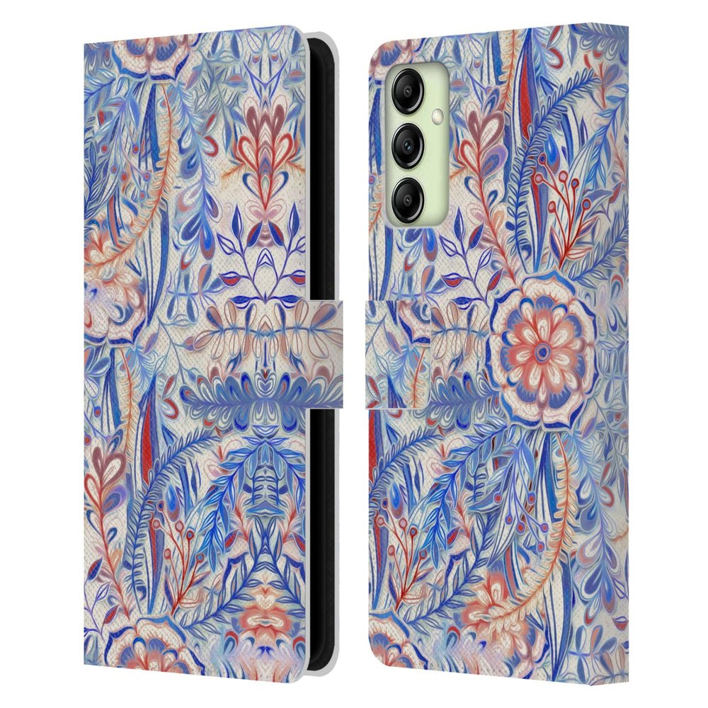 Head Case Designs Officially Licensed Micklyn Le Feuvre Burst in Blue and Red Florals Leather Wallet Case Compatible with Samsung Galaxy A14 5G