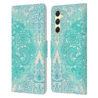 Head Case Designs Officially Licensed Micklyn Le Feuvre Mint Green and Aqua Floral Patterns Leather Wallet Case Compatible with Samsung Galaxy A54 5G