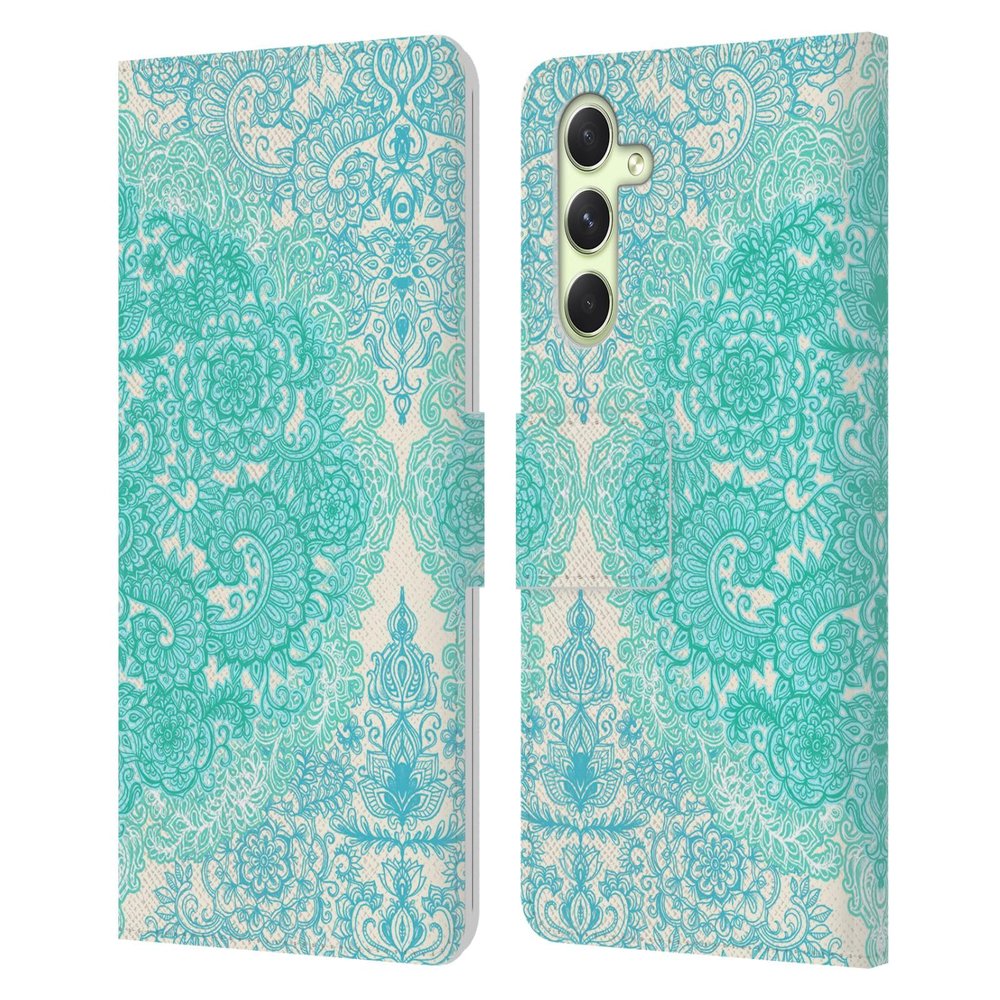 Head Case Designs Officially Licensed Micklyn Le Feuvre Mint Green and Aqua Floral Patterns Leather Wallet Case Compatible with Samsung Galaxy A54 5G