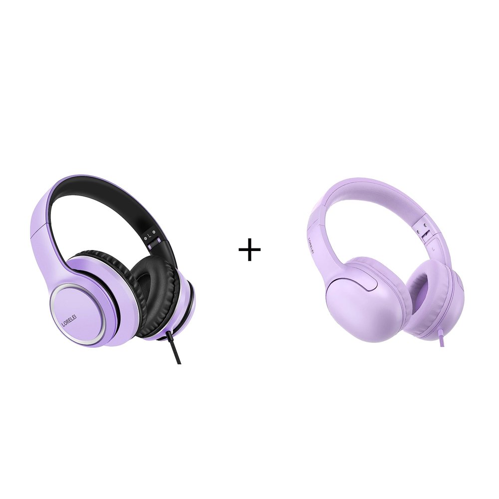LORELEI E5 Wired On Ear Headphones (Purple) & X8 Wired Over Ear Headphones (Dark Purple)