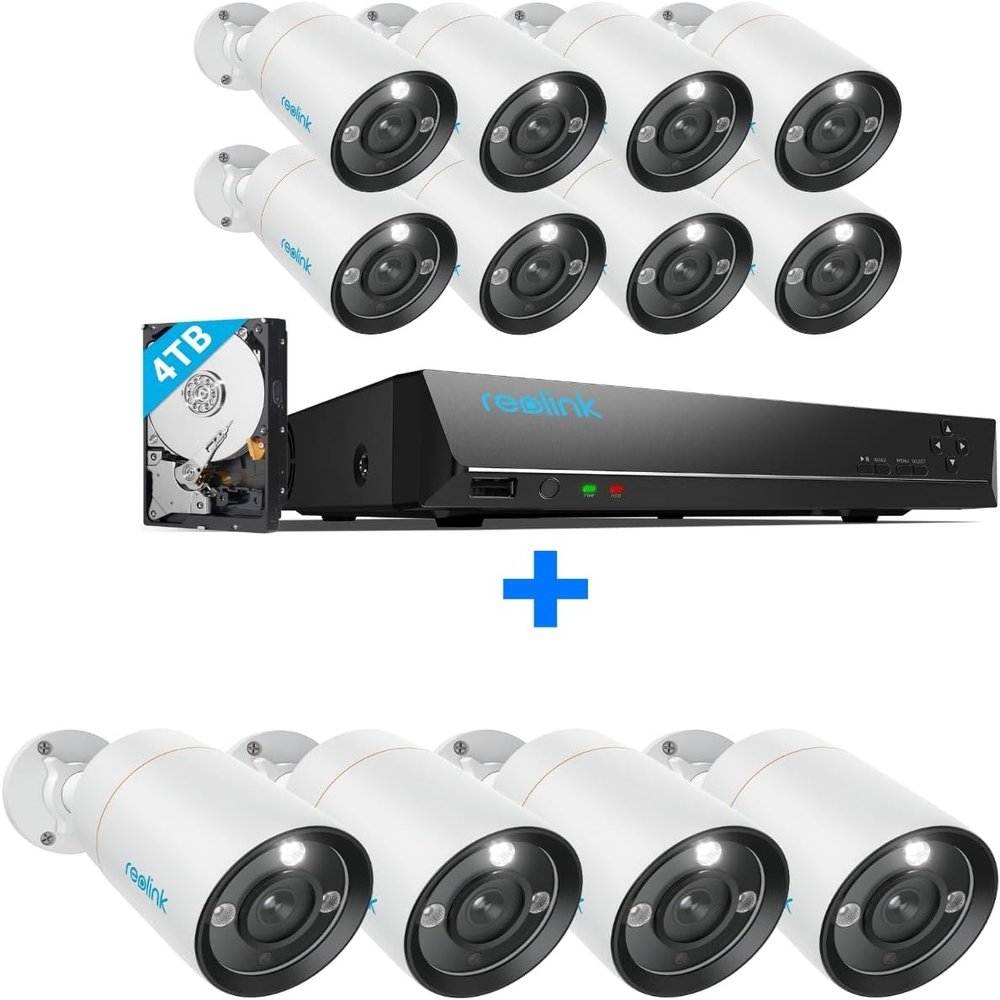 REOLINK 12MP PoE Security Camera System, 12pcs 12MP IP Security Cameras H.265 Wired, Two-Way Talk, Color Night Vision, Person Vehicle Pet Detection, 16CH NVR 4TB HDD, RLK16-1200B8-A Bundle