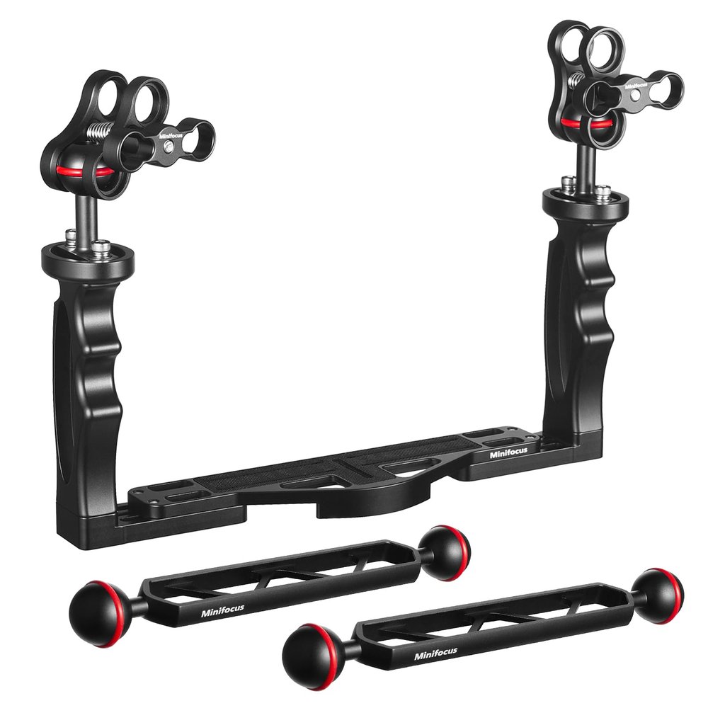 MINIFOCUS Underwater Camera Handle Tray Bracket & 8" Double Ball Aluminum Alloy Extension Arm
