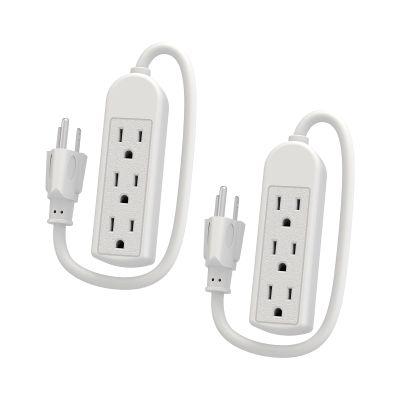 ISLECORD 2-Pack Power Strip 3 Prong Outlet - Slim White 3 Grounded Outlets 1ft Heavy Duty Extension Power Cord Power Strip Ideal for Computer/Phone/Home/Office (13A/125V/1625W/ETL Listed)
