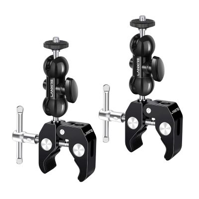 Lanxire Super Clamp Camera Mount with Double Ball Head Magic Arm and 1/4" Screw - 360 Rotation - Fits for Camera, GoPro, Insta360, Action Camera, Monitor, Microphone - 1/4" and 3/8" Threaded Holes
