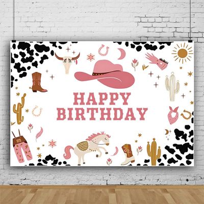 10x8ft Vinyl Western Cowgirl Happy Birthday Backdrop Wild West Theme Birthday Party Photography Background Girls Baby Shower Birthday Party Decorations Photo Booth Props