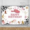 10x8ft Vinyl Western Cowgirl Happy Birthday Backdrop Wild West Theme Birthday Party Photography Background Girls Baby Shower Birthday Party Decorations Photo Booth Props view 1