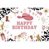 10x8ft Vinyl Western Cowgirl Happy Birthday Backdrop Wild West Theme Birthday Party Photography Background Girls Baby Shower Birthday Party Decorations Photo Booth Props view 3