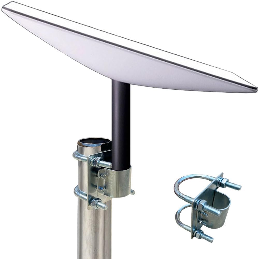 Sactulaz Antenna Mast Pipe Mount Works with Starlink Pipe Adapter and FlagPole Mounting kit,Universal Antenna Steel Pole Mount V-Clamp Bracket Roof Pole Mounting Base