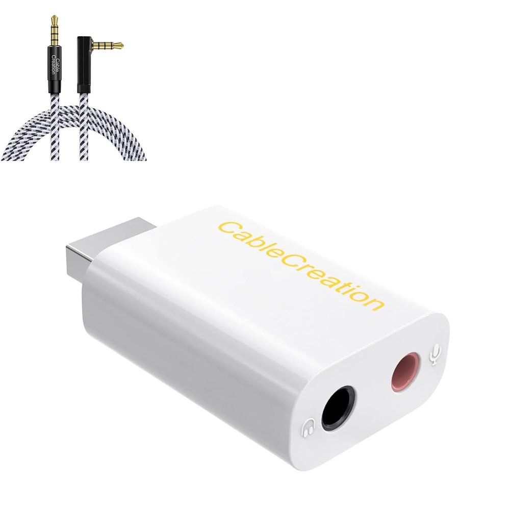 CableCreation Bundle  2 Items USB Audio Adapter - External Sound Card, 3.5mm Audio Cable TRRS 1.5Feet