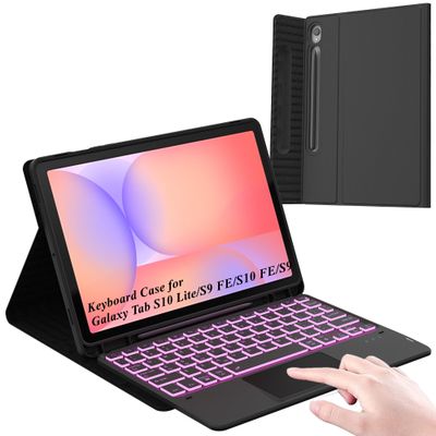 7 Color Backlit Keyboard Case for Samsung Galaxy Tab S10 Lite/S9 FE/S10 FE 5G 10.9 inch/Tab S9 11 inch with S Pen Holder - Slim Stand Cover Detachable Wireless Bluetooth Keyboard with Smart Touchpad