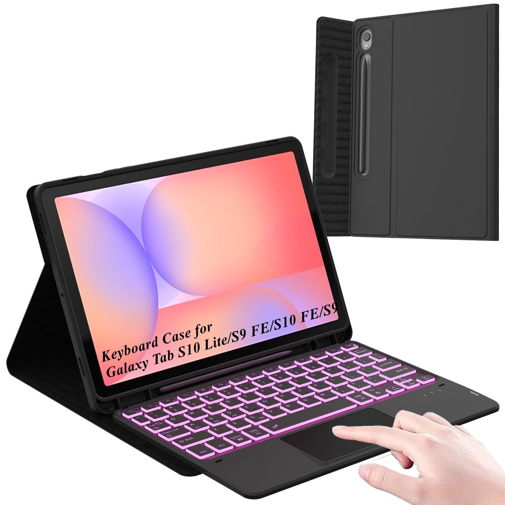 7 Color Backlit Keyboard Case for Samsung Galaxy Tab S10 Lite/S9 FE/S10 FE 5G 10.9 inch/Tab S9 11 inch with S Pen Holder - Slim Stand Cover Detachable Wireless Bluetooth Keyboard with Smart Touchpad
