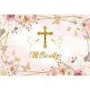 10x6.5ft Vinyl Pink Boho Baptism Backdrop Mi Bautizo Christening Baby Shower Photography Background God Bless Angel Dove of Peace Flower Butterfly Decor for First Holy Communion Backdrop view 1