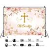 10x6.5ft Vinyl Pink Boho Baptism Backdrop Mi Bautizo Christening Baby Shower Photography Background God Bless Angel Dove of Peace Flower Butterfly Decor for First Holy Communion Backdrop view 2