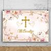10x6.5ft Vinyl Pink Boho Baptism Backdrop Mi Bautizo Christening Baby Shower Photography Background God Bless Angel Dove of Peace Flower Butterfly Decor for First Holy Communion Backdrop view 3