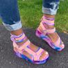HINDOLA Women's Wedge Platform Sandals Summer Comfort Wedge Shoes Ankle Buckle Open Toe Flatform Sandals view 4