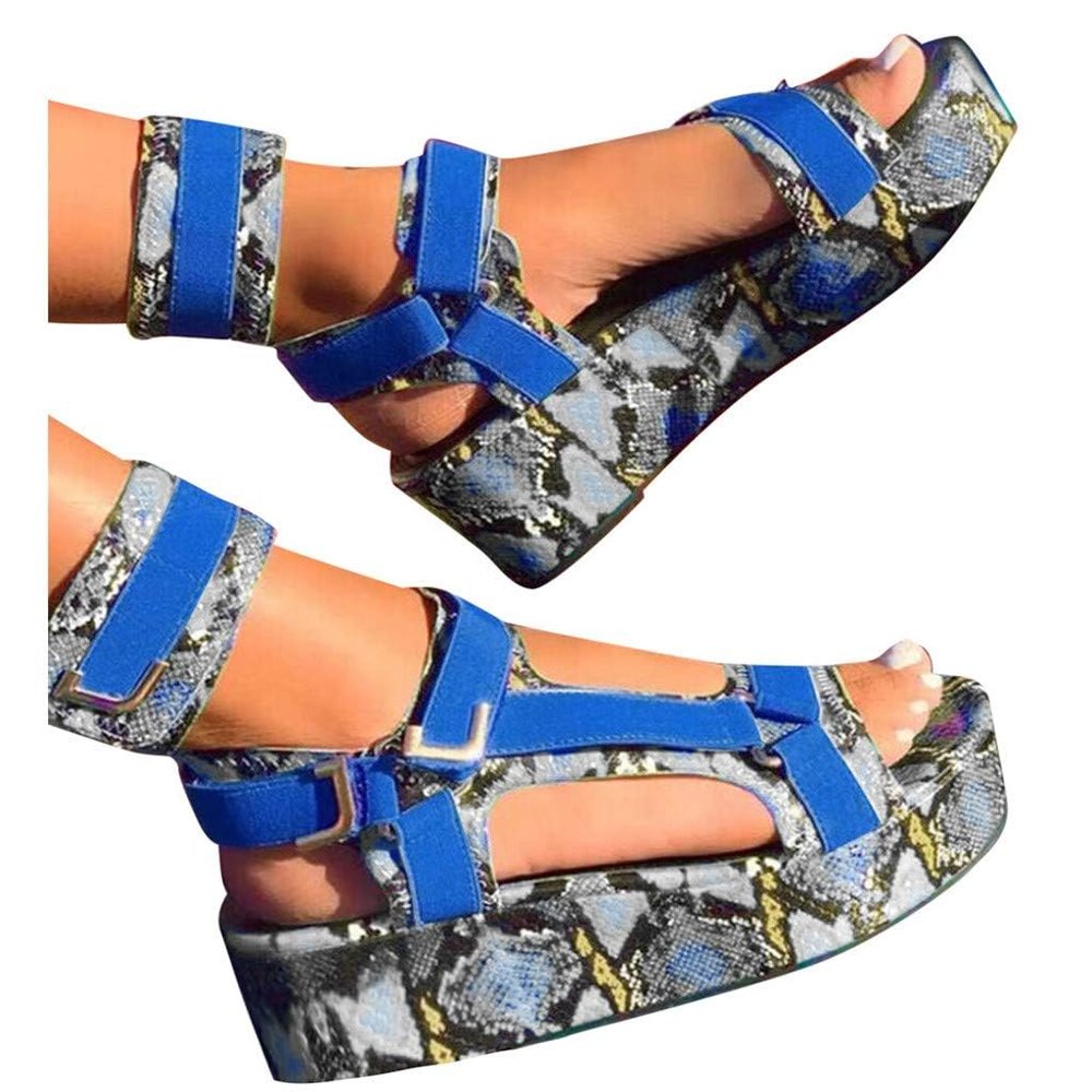 HINDOLA Women's Wedge Platform Sandals Summer Comfort Wedge Shoes Ankle Buckle Open Toe Flatform Sandals