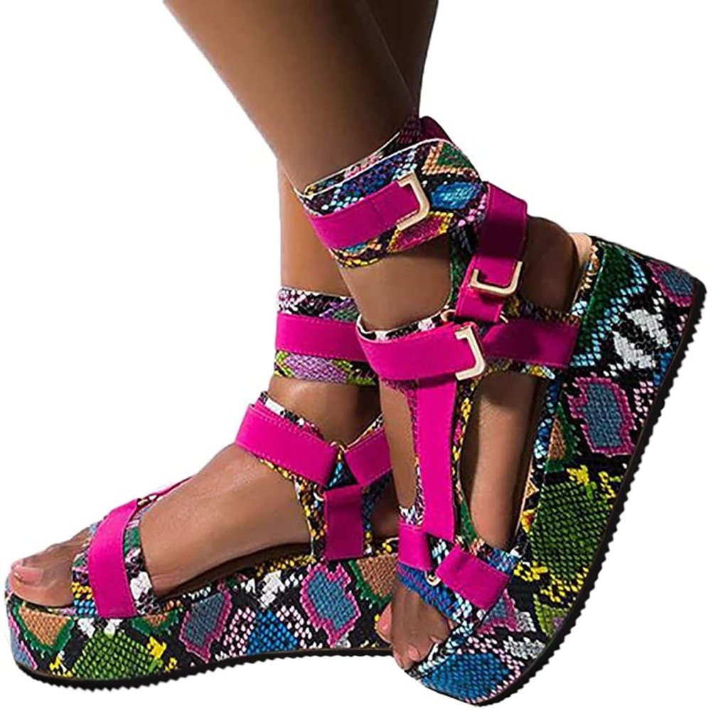 HINDOLA Women's Wedge Platform Sandals Summer Comfort Wedge Shoes Ankle Buckle Open Toe Flatform Sandals