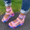 HINDOLA Women's Wedge Platform Sandals Summer Comfort Wedge Shoes Ankle Buckle Open Toe Flatform Sandals view 2
