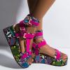 HINDOLA Women's Wedge Platform Sandals Summer Comfort Wedge Shoes Ankle Buckle Open Toe Flatform Sandals view 2