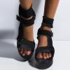 HINDOLA Women's Wedge Platform Sandals Summer Comfort Wedge Shoes Ankle Buckle Open Toe Flatform Sandals view 2