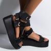 HINDOLA Women's Wedge Platform Sandals Summer Comfort Wedge Shoes Ankle Buckle Open Toe Flatform Sandals view 3