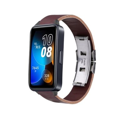 DLUCCA Watch Band Compatible with Huawei Band 8, Metal + Leather Strap Fashion Vintage Style Adjustable Sport Watch Strap Compatible with Huawei Band 8 - Brown