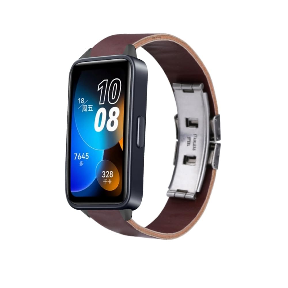 DLUCCA Watch Band Compatible with Huawei Band 8, Metal + Leather Strap Fashion Vintage Style Adjustable Sport Watch Strap Compatible with Huawei Band 8 - Brown