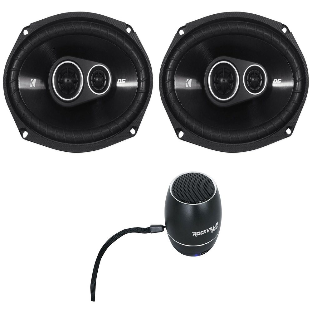 KICKER Pair 43DSC69304 DSC6930 6x9 360 Watt 3-Way Car Audio Speakers 4-Ohm DS693 Bundle with Rockville RPB2-BLACK Portable Bluetooth Speaker (2 Items)