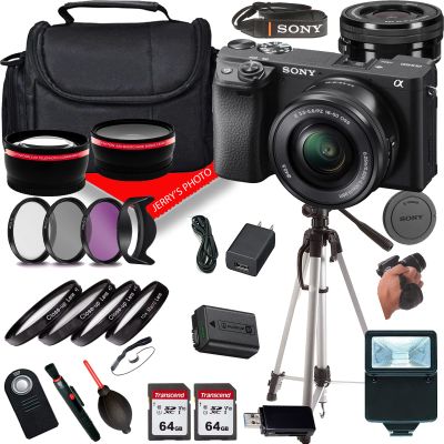 Sony A6400 Mirrorless Camera E PZ 16-50mm f/3.5-5.6 OSS Lens 128Gig Momory Cards+Lens+Case+(23PC) Bundle (Renewed)