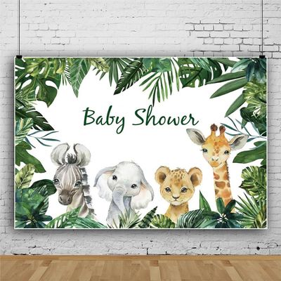 10x6.5ft Vinyl Safari Animal Baby Shower Backdrop Jungle Animal Tropical Plant Leaves Background Baby Shower Birthday Party Decorations Boys 1st Birthday Banner Backdrop Photo Studio Props