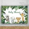 10x6.5ft Vinyl Safari Animal Baby Shower Backdrop Jungle Animal Tropical Plant Leaves Background Baby Shower Birthday Party Decorations Boys 1st Birthday Banner Backdrop Photo Studio Props view 1