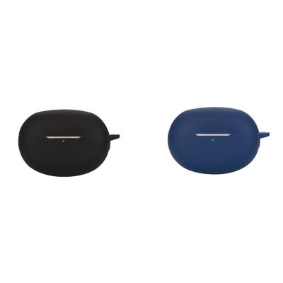 2 Pack DAYJOY Soft Silicone Protective Case Cover Compatible with Realme Buds Air 5 Pro Earbuds, Protective Skin Sleeve with Carabiner (Black+Blue)