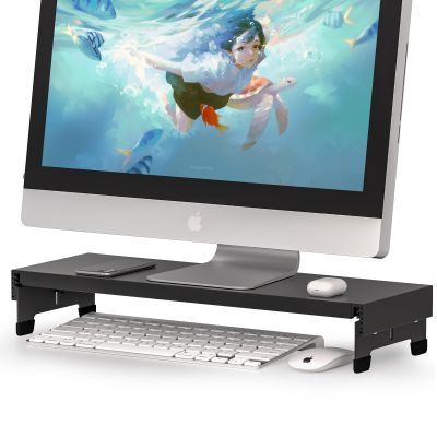 Adjustable Monitor Riser Laptop Stand Riser Metal Desktop Monitor Stand Storage for Office Supplies, Compatible Computer, Desktop, Laptop, Save Space (adjustable black)