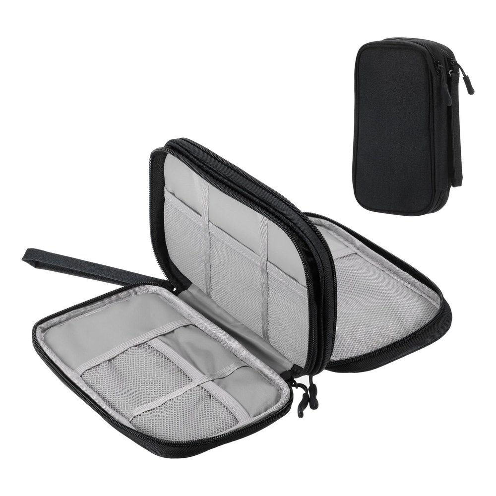 MECCANIXITY Electronic Organizer Case Travel Cable Organizer Bag Double Layer Waterproof Pouch Carry Case for Cable, Cord, Charger, Black, 210x125x60mm