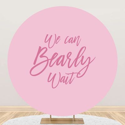 DORCEV We Can Bearly Wait Round Backdrop Cover 7.5x7.5ft Polyester Pregnancy Announcement Circle Backdrop Sweet Pink Girl Infant Baby Shower Gender Reveal Party Photography Background Arch Stand Cover