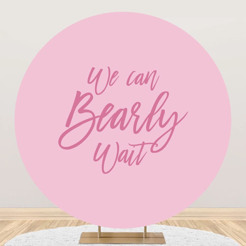 DORCEV We Can Bearly Wait Round Backdrop Cover 7.5x7.5ft Polyester Pregnancy Announcement Circle Backdrop Sweet Pink Girl Infant Baby Shower Gender Reveal Party Photography Background Arch Stand Cover