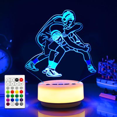 MTDYHY Wrestling Night Light Sport Lights for Wrestler Combat Decor with 14 RGB Colors Remote Control Timer Dimmer, Sport Gifts for Wrestling Fan Boys and man