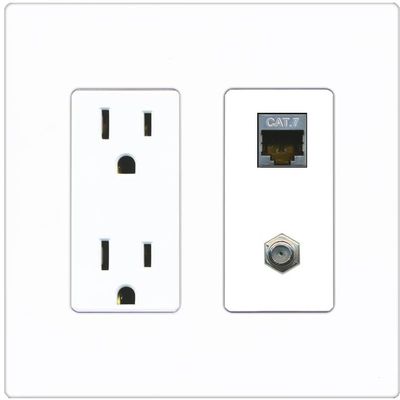RiteAV Coax and Cat7 Wall Plate - Outlet [Screwless White]