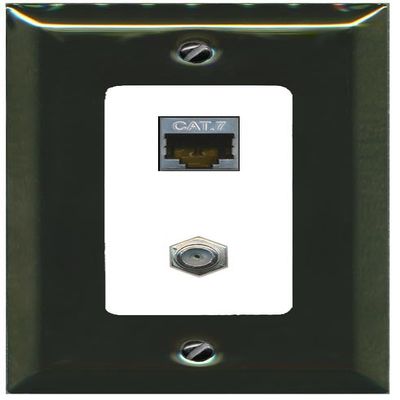 RiteAV Coax and Cat7 Wall Plate - 1 Gang [Brass/White]