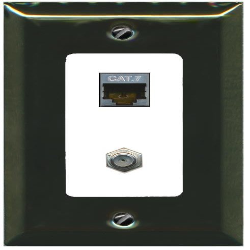 RiteAV Coax and Cat7 Wall Plate - 1 Gang [Brass/White]