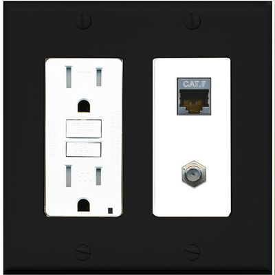 RiteAV Coax and Cat7 Wall Plate - GFCI [Black/White]