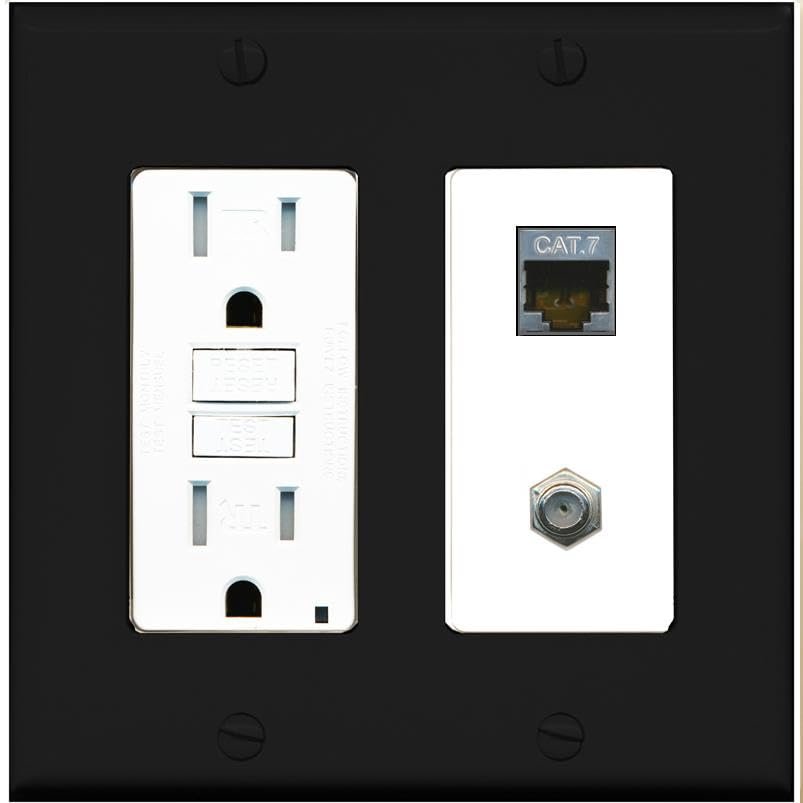 RiteAV Coax and Cat7 Wall Plate - GFCI [Black/White]