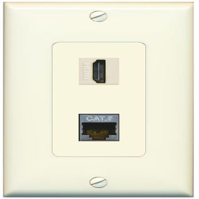 RiteAV HDMI and Cat7 Ethernet Wall Plate - 1 Gang [Light-Almond]
