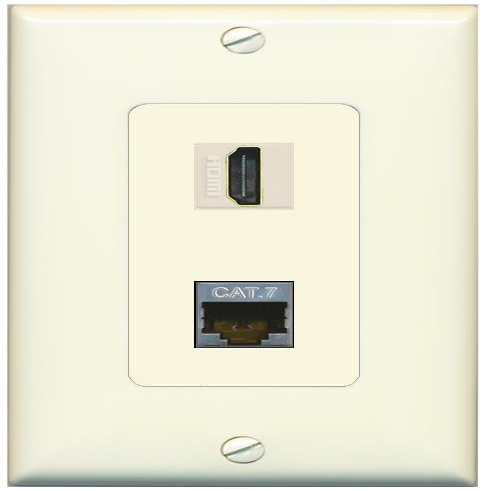 RiteAV HDMI and Cat7 Ethernet Wall Plate - 1 Gang [Light-Almond]