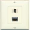 RiteAV HDMI and Cat7 Ethernet Wall Plate - 1 Gang [Light-Almond] view 1